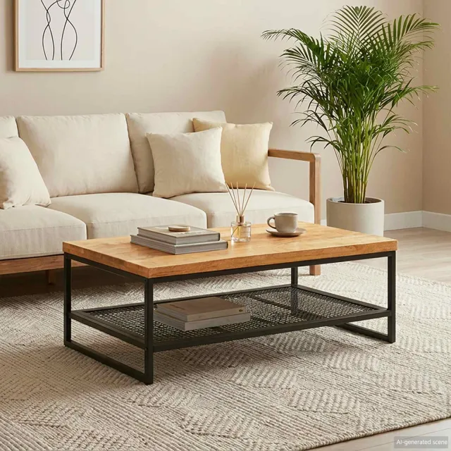 vidaXL Salontafel Bruin en zwart 110 x 55 x 35 cm Massief Mango Hout