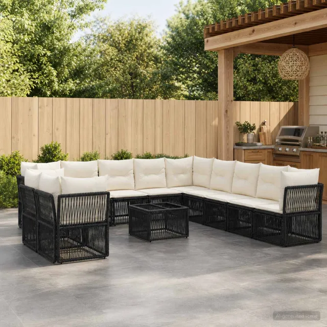 vidaXL Tuinbankenset 12 st 11-zits Zwart poly rattan, foto 2
