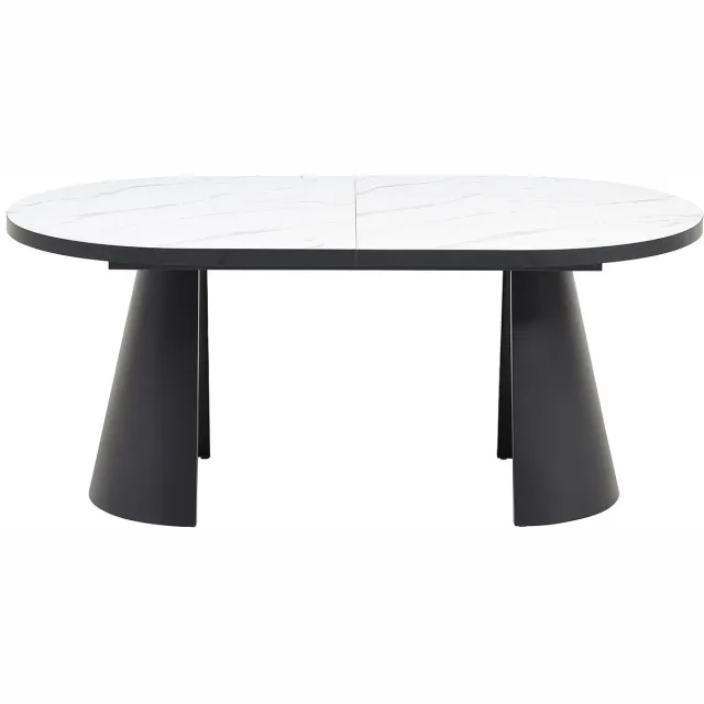 Vente-unique Verlengbare eettafel 6 tot 10 personen van MDF en metaal - Wit en zwart marmereffect - KORIZEA