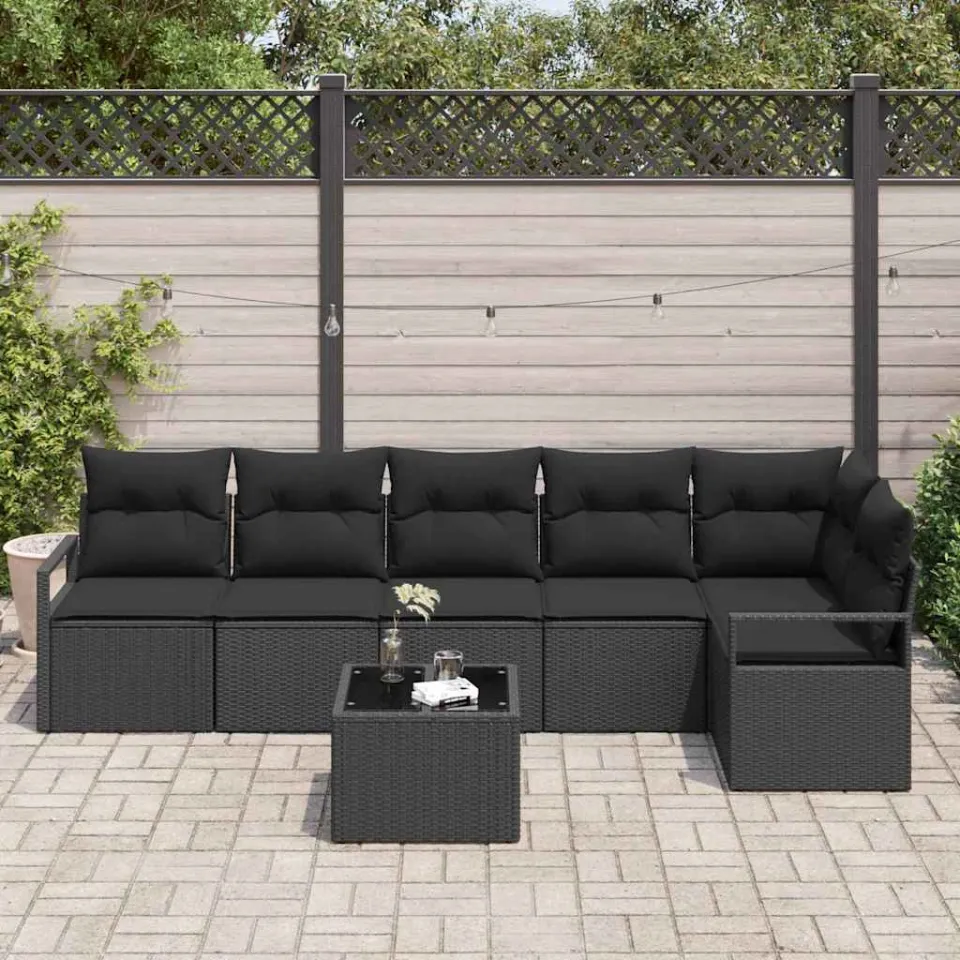 vidaXL Tuinbankenset 7 st Zwart poly rattan, foto 3