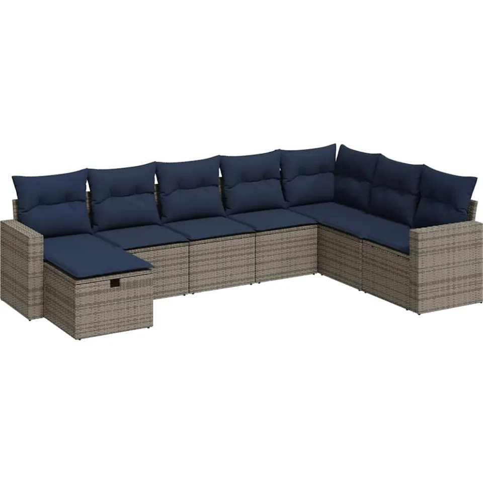 vidaXL 8-delige Loungeset met kussens poly rattan grijs, foto 3