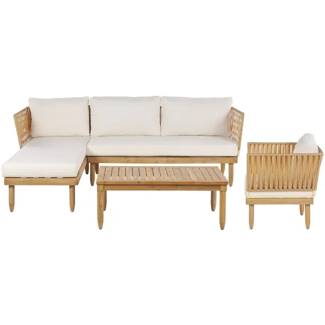 Beliani CREMONA - Loungeset voor 4 - Gebroken wit - Acaciahout Bruin