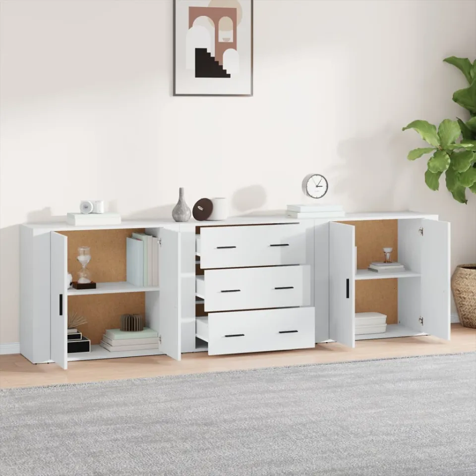 vidaXL Dressoirs 3 st bewerkt hout wit, foto 3