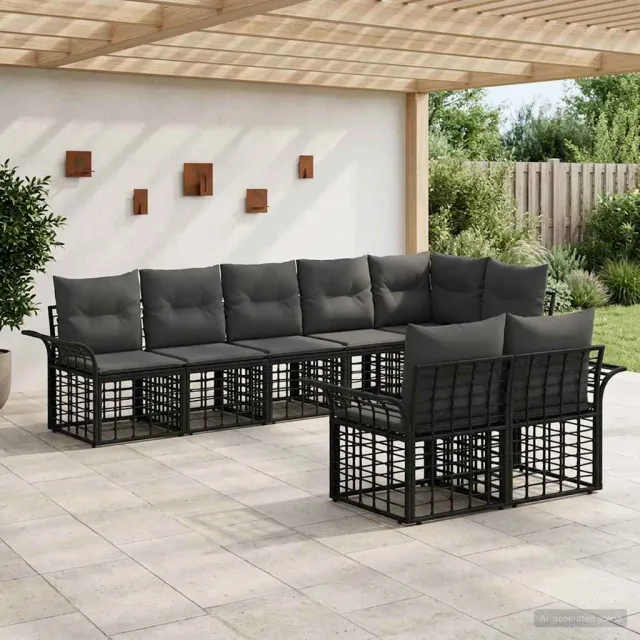 vidaXL Buiten bankenset 8 st Zwart en Donkergrijs poly rattan, foto 2