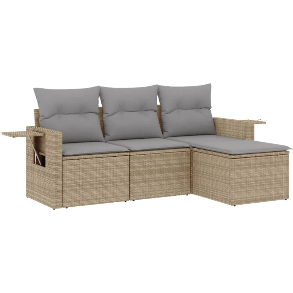 vidaXL 4-delige Loungeset met kussens poly rattan beige, foto 3