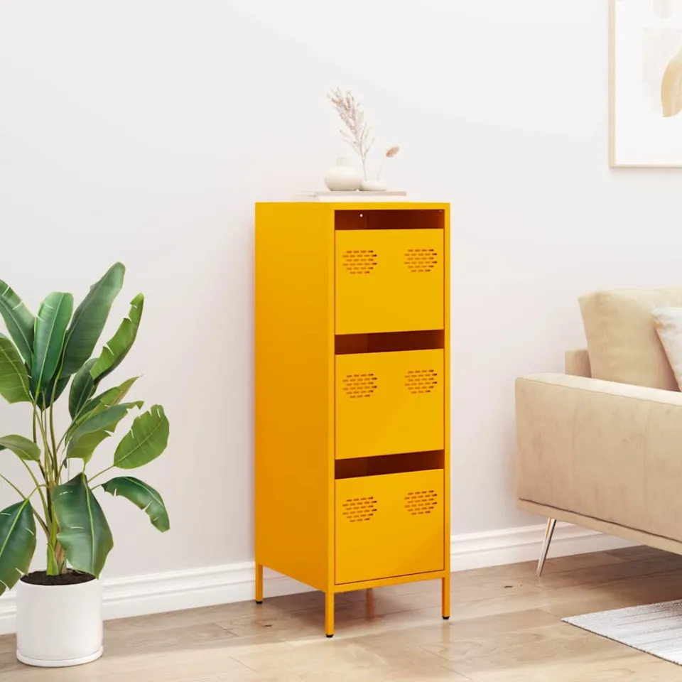 vidaXL Hoge kast 39x35x103,5 cm staal mosterdgeel, foto 2