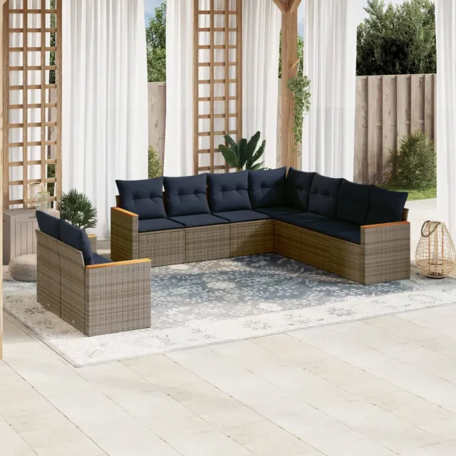 vidaXL 9-delige tuinbankset met kussens, grijs polyrotan, foto 2