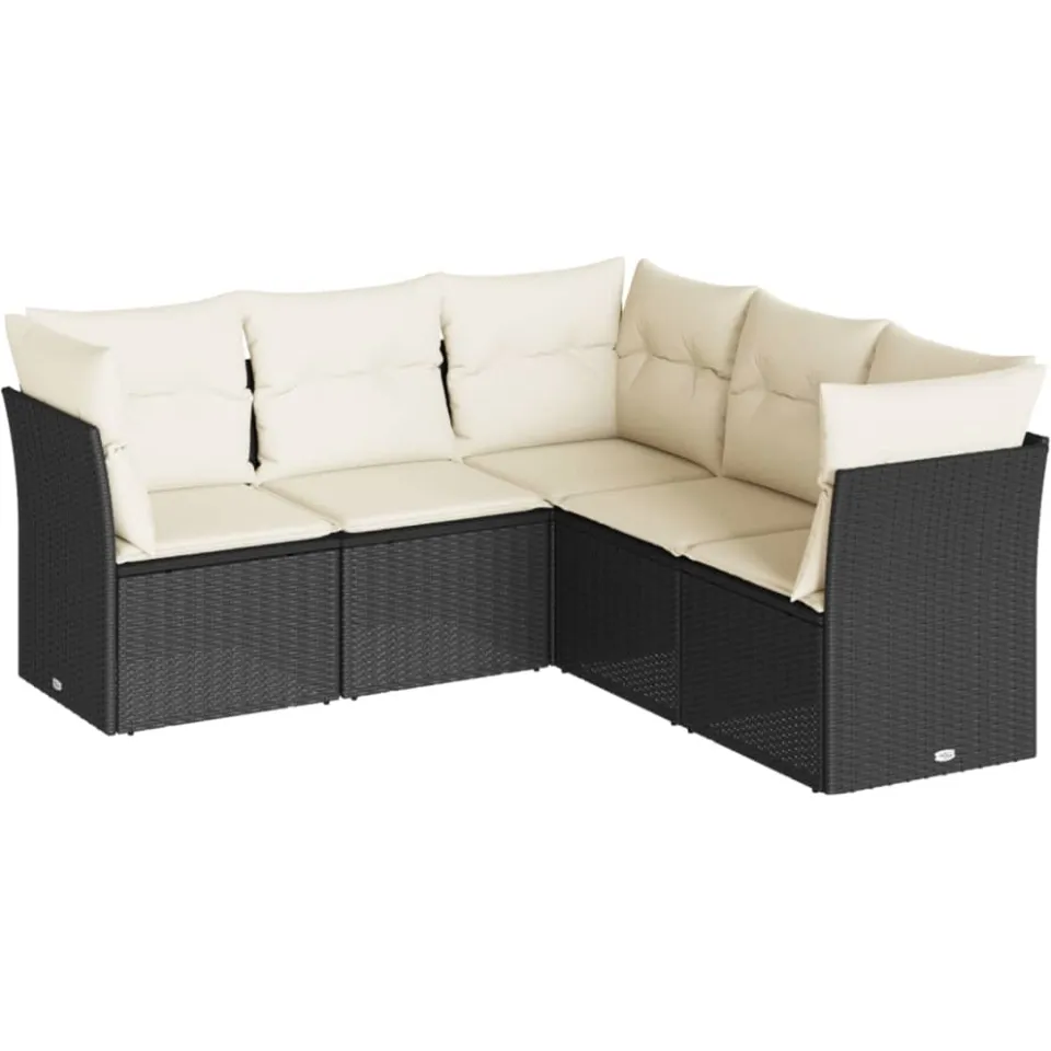 vidaXL 5-delige Loungeset met kussens poly rattan zwart, foto 3