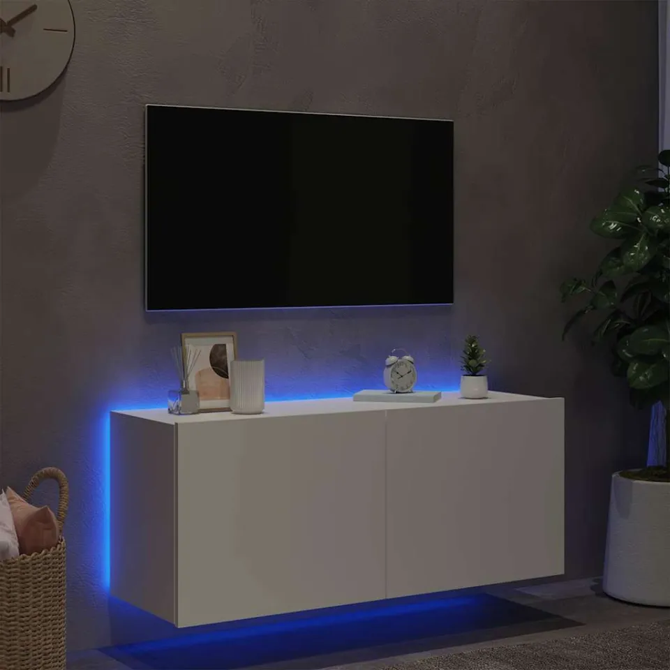 vidaXL Tv-wandmeubel met LED-verlichting 100x35x41 cm wit, foto 2