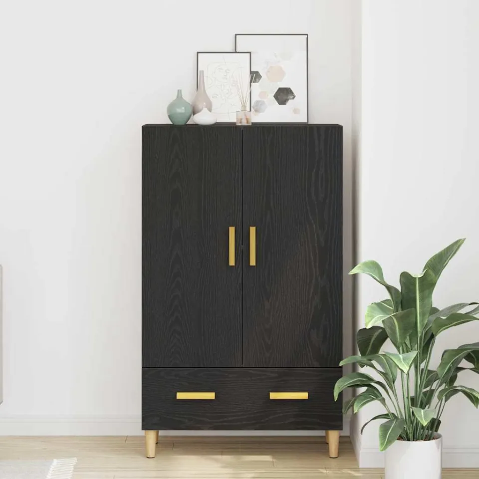 vidaXL Highboard Zwart Eiken 70 x 31 x 115 cm Bewerkt hout, foto 4