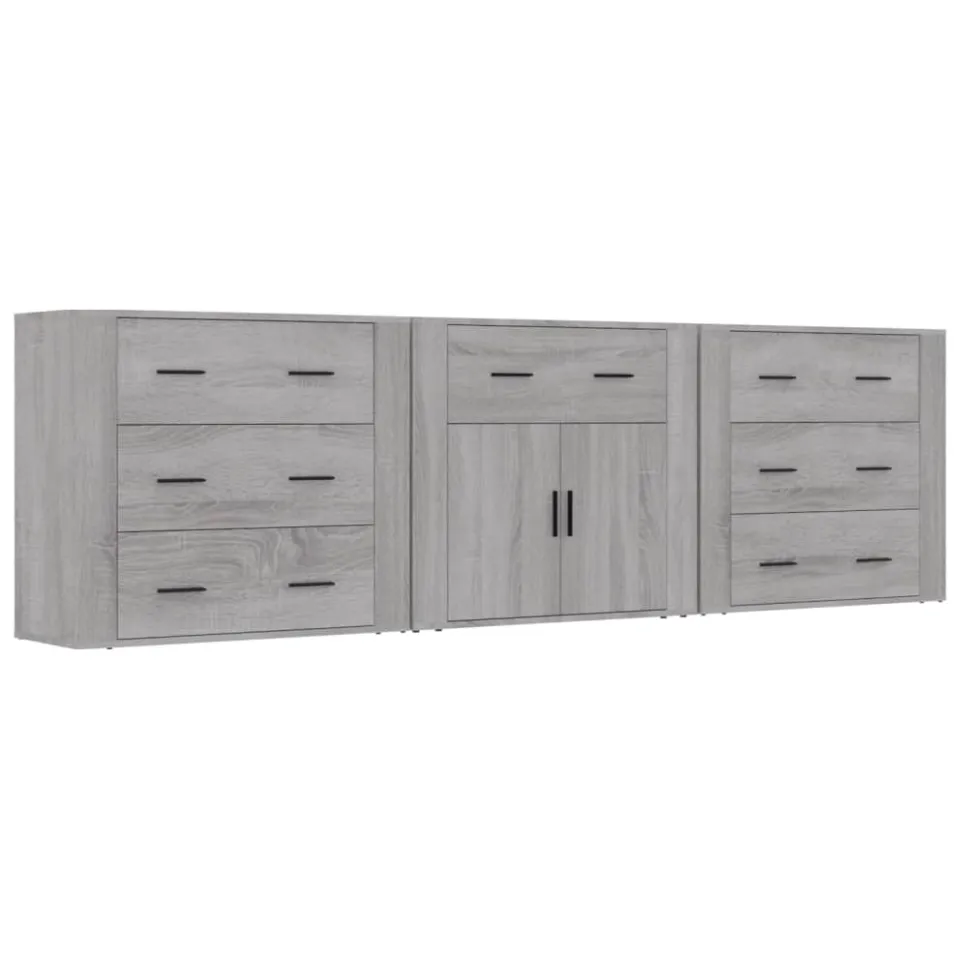 vidaXL Dressoirs 3 st bewerkt hout grijs sonoma eikenkleurig