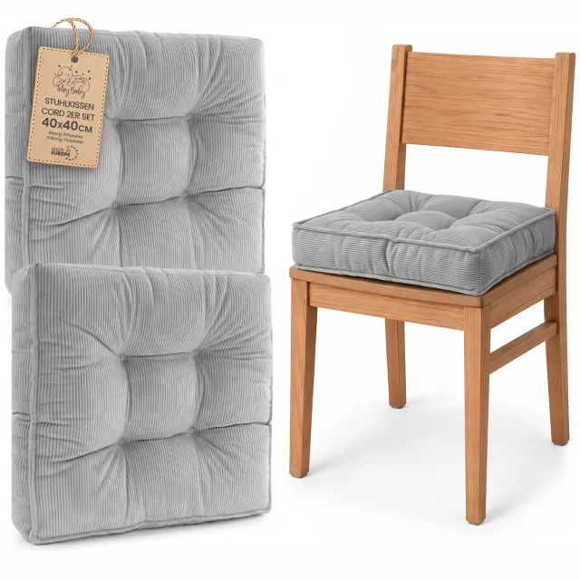 Amazinggirl Zitkussen voor Eetkamerstoel en Keukenstoel Vierkant Zacht Lichtgrijs Corduroy (2 stuks)