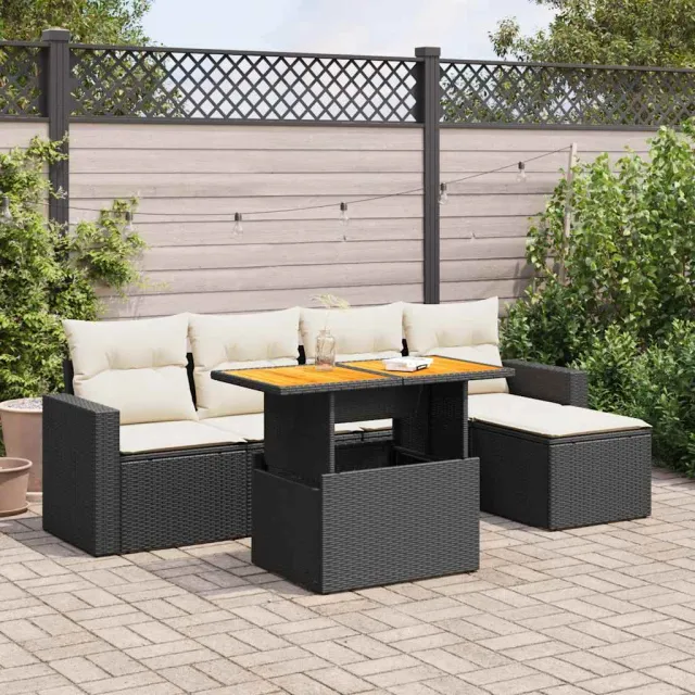 vidaXL 6-delige Loungeset met kussens poly rattan zwart, foto 2