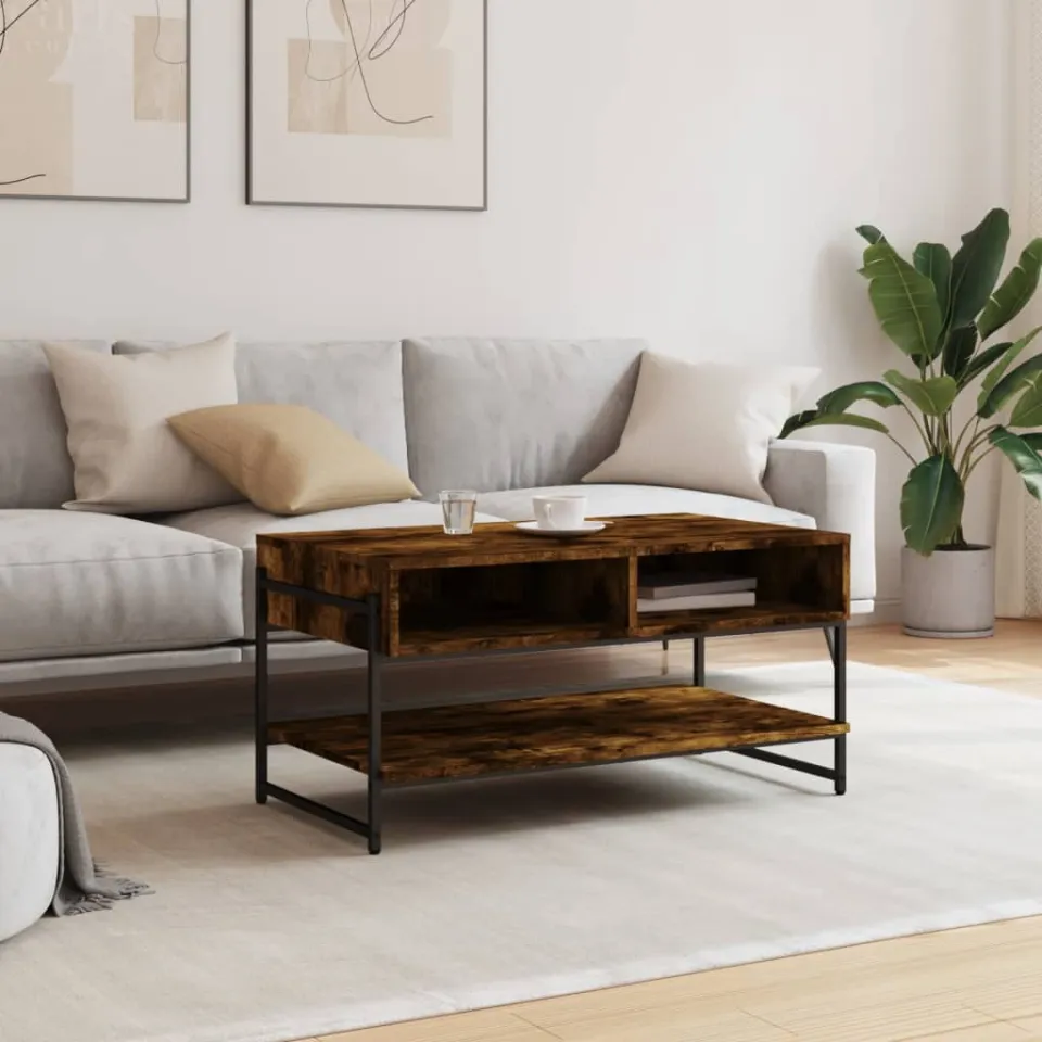 vidaXL Salontafel 90x50x45 cm bewerkt hout gerookt eikenkleurig, foto 3