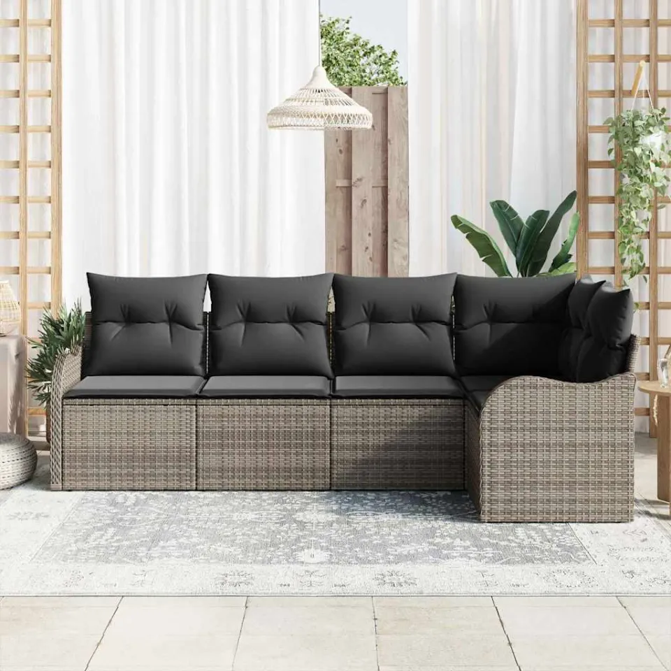 vidaXL Tuin Sofa Set 5 st Grijs poly rattan, foto 3