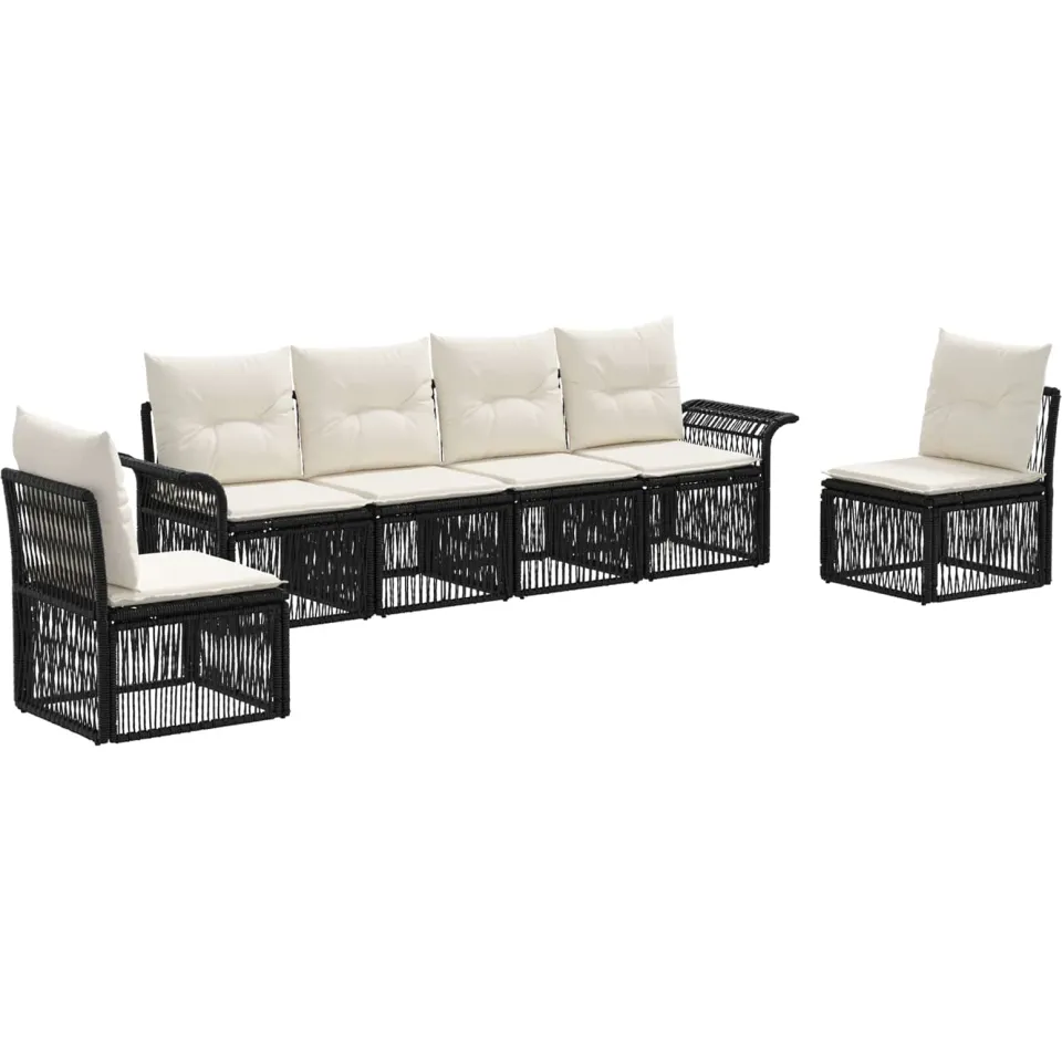 vidaXL Tuinbankenset 6 st 6-zits Zwart poly rattan, foto 3