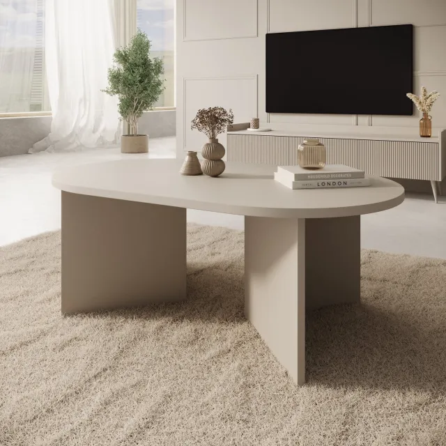 MEUBELLA Glenne - Salontafel - Beige - 110x65x42 cm