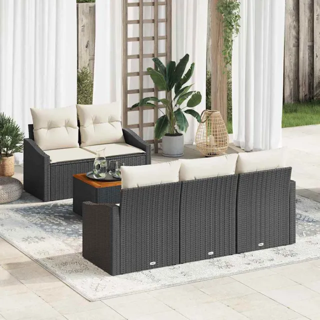 vidaXL Tuinbankenset 6 st Zwart poly rattan, foto 2