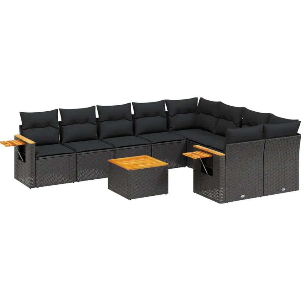 vidaXL 10-delige Loungeset met kussens poly rattan zwart, foto 3