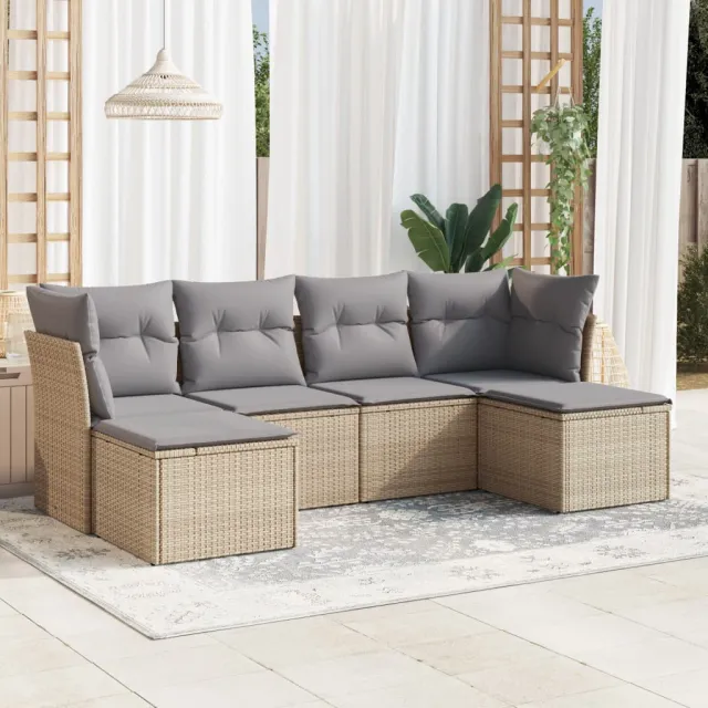 vidaXL 6-delige Loungeset met kussens poly rattan beige, foto 2