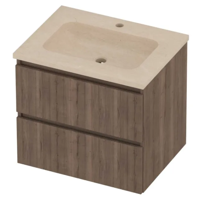 Proline Rollo Badmeubelset Hardsteen Elegant 1 Kraangat 60x46x54 cm Sand Stone Terra Oak Eiken