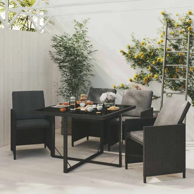 vidaXL 5-delige Tuinset met kussens poly rattan zwart, foto 2