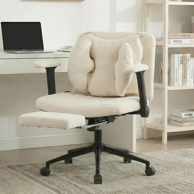 COVREO Bureaustoel 80 x 55 x 86 cm - stof, armleuningen, voetensteun, wielen, beige