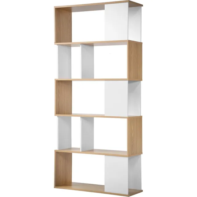 Casame CALICOSY - Boekenkast met 5 verdiepingen in wit en eiken decor 80x30x174cm