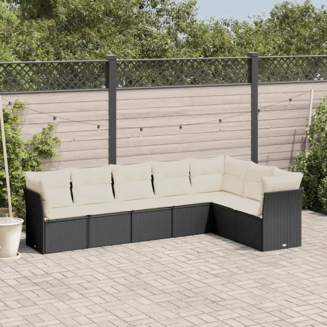 vidaXL 7-delige Loungeset met kussens poly rattan zwart, foto 2