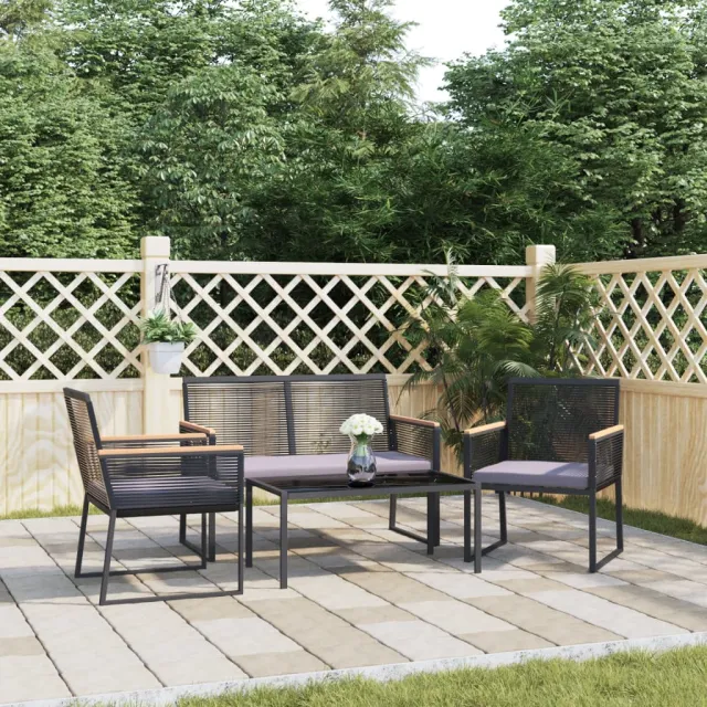 vidaXL 4-delige Loungeset met kussens staal zwart, foto 2