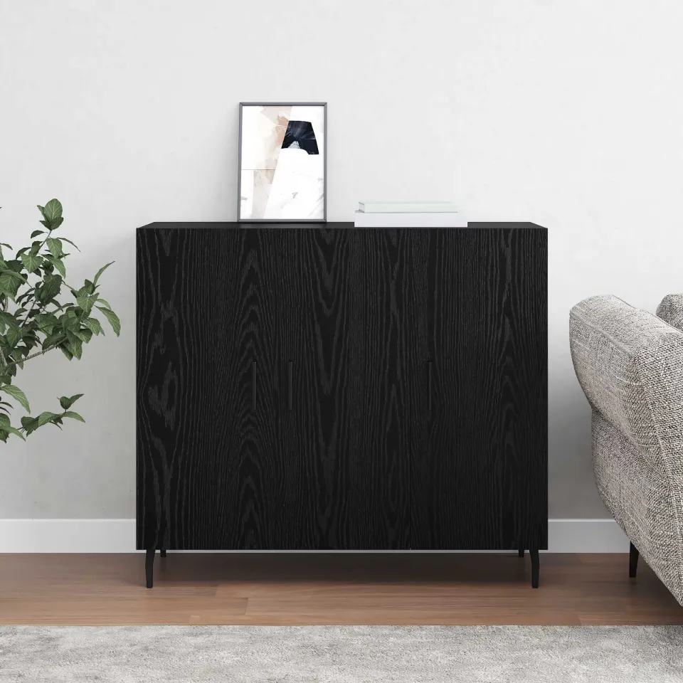 vidaXL Dressoir Zwart Eiken 90 x 34 x 80 cm Bewerkt hout, foto 3