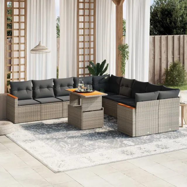 vidaXL 11-delige Loungeset met kussens poly rattan grijs, foto 2