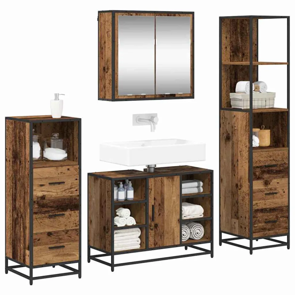 vidaXL Badkamermeubelset 4 st Oud Hout 80 x 33 x 60 cm Bewerkt hout Bruin