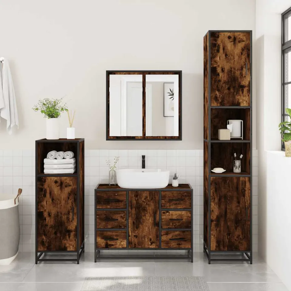 vidaXL 2-delige Badkamermeubelset bewerkt hout gerookt eikenkleurig, foto 4