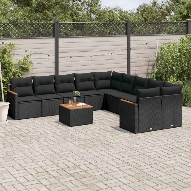 vidaXL 11-delige Loungeset met kussens poly rattan zwart, foto 2