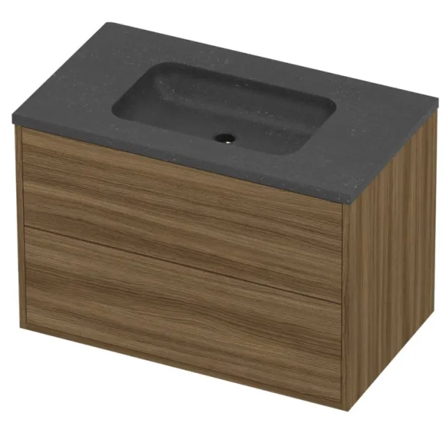 Proline Rollo Badmeubelset Hardsteen Elegant 2 Laden 80x46x54 cm Blue Stone Caramel Walnut Houtlook