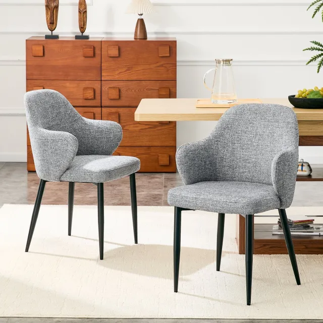 Welltin Eetkamerstoel - Eetkamerstoelen - Moderne Keukenstoel - Gestoffeerde Stoel voor Eetkamer en Woonkamer - Metalen Poten - Hoogte 83 cm - Stoffen - Grij Grijs
