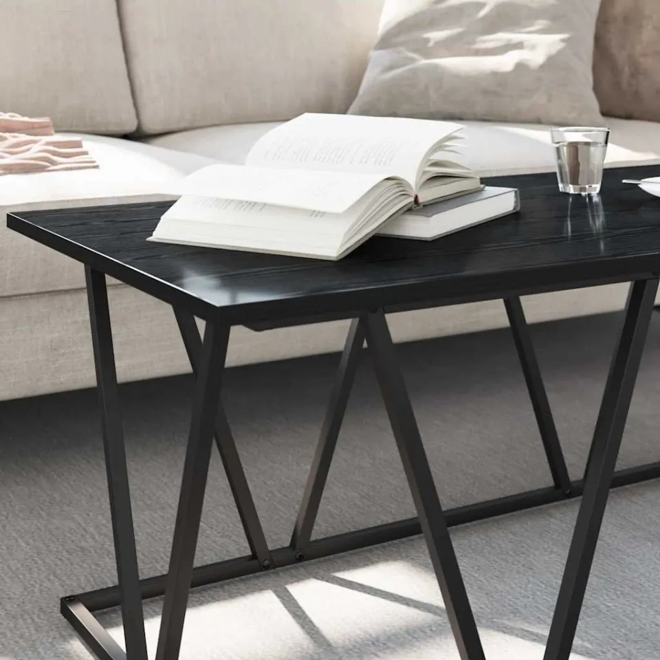vidaXL Salontafel Zwart Eiken 100 x 50 x 40 cm Bewerkt hout en metaal, foto 3