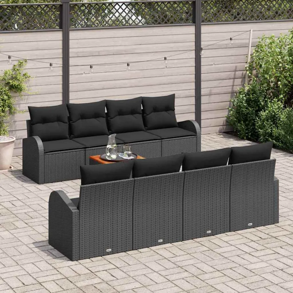 vidaXL Tuinbankenset 9 st Zwart poly rattan, foto 3