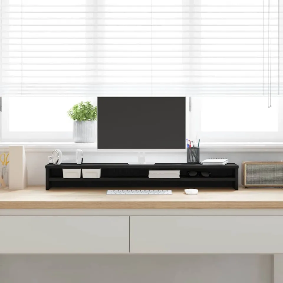 vidaXL Monitorstandaard 100x24x13 cm zwart eikenhout, foto 2