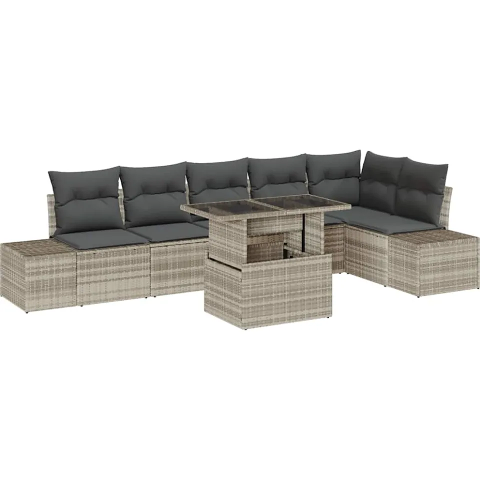 vidaXL Tuin Sofa Set 7 st Lichtgrijs poly rattan