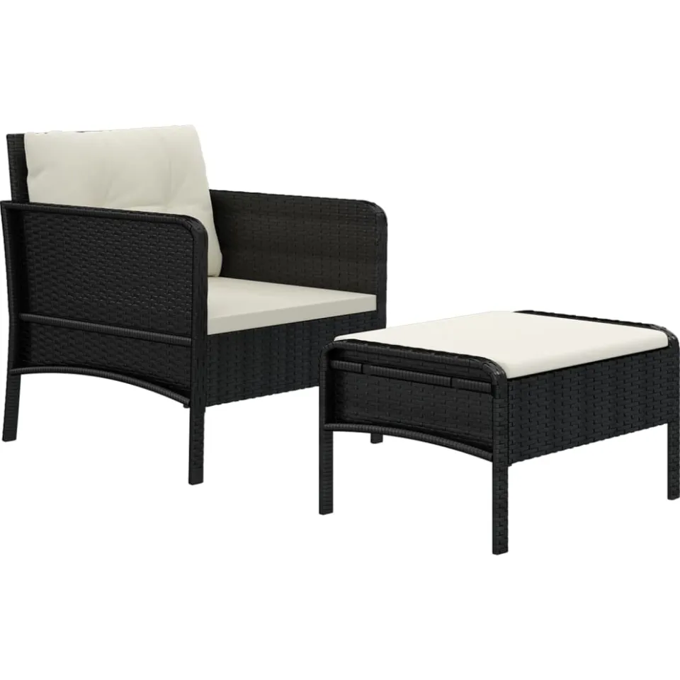 vidaXL 2-delige Loungeset met kussens poly rattan zwart, foto 3