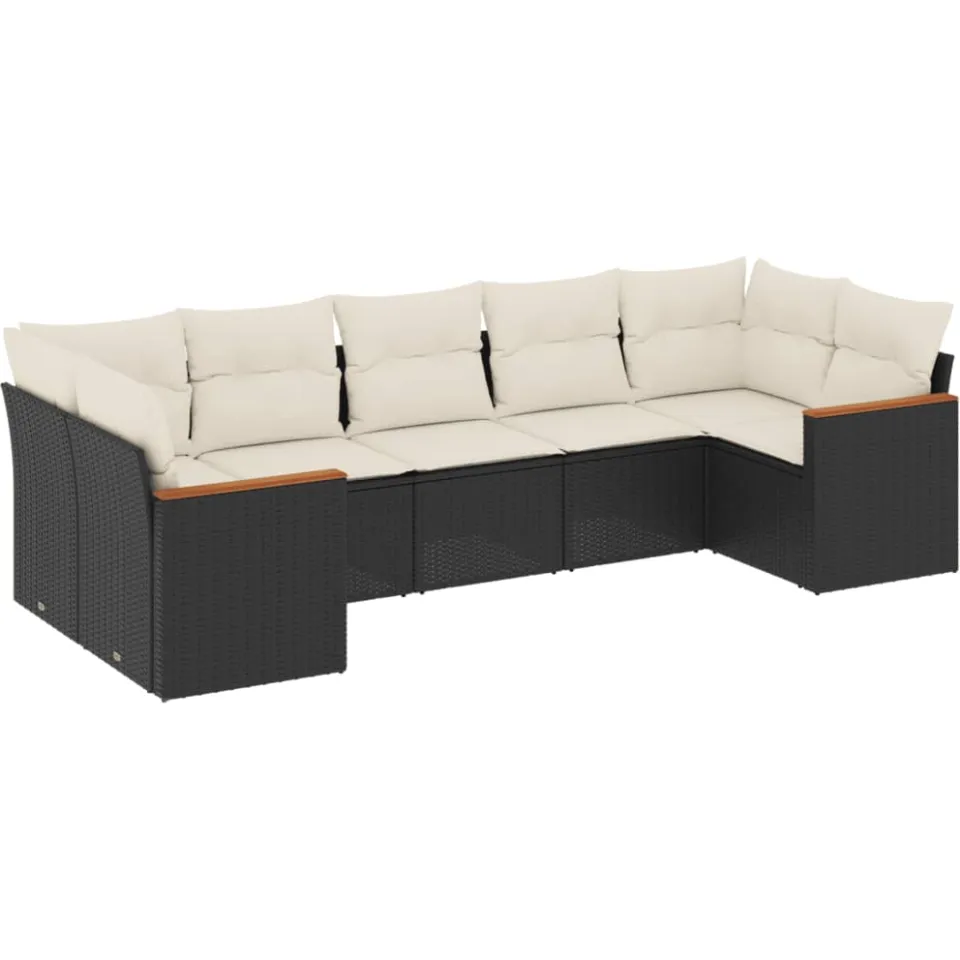 vidaXL 7-delige Loungeset met kussens poly rattan zwart, foto 3