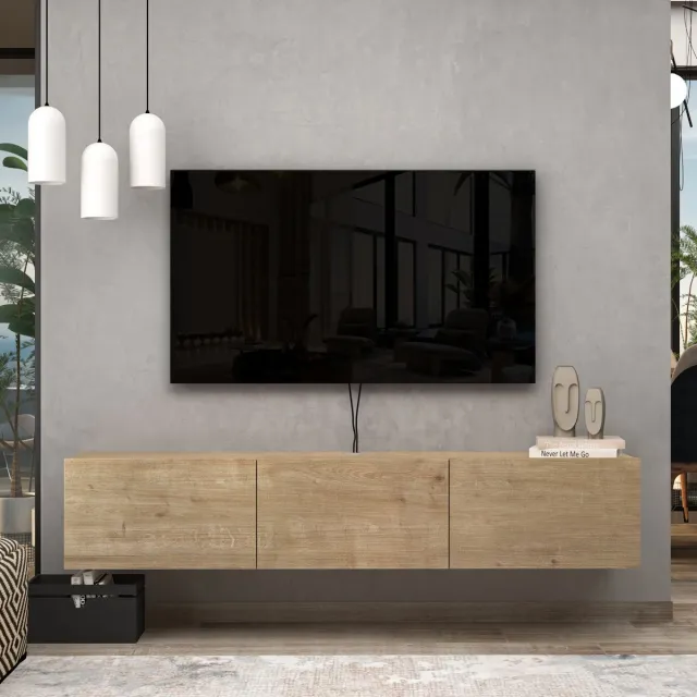 Brandloop Taş Zwevend tv-meubel - 160 cm - 3 Kleppen - Eikenkleur