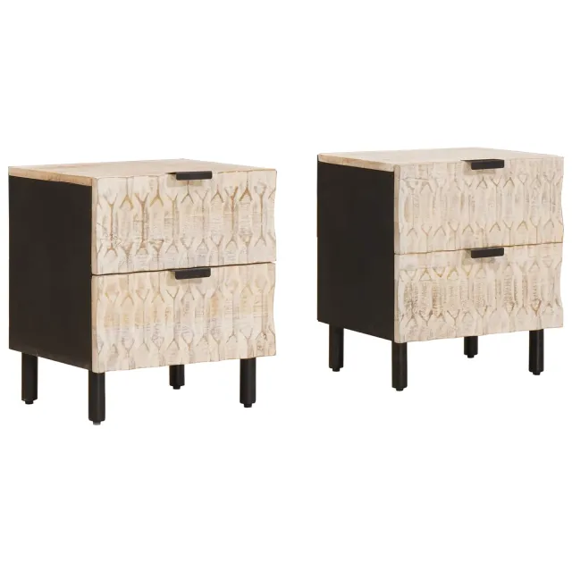 vidaXL Nachtkastje 2 st Wit 40 x 33 x 46 cm Massief Mango Hout