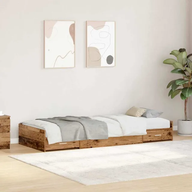 vidaXL Bedframe met lade met opslag Oud Hout 90 x 190 cm Bewerkt hout Bruin