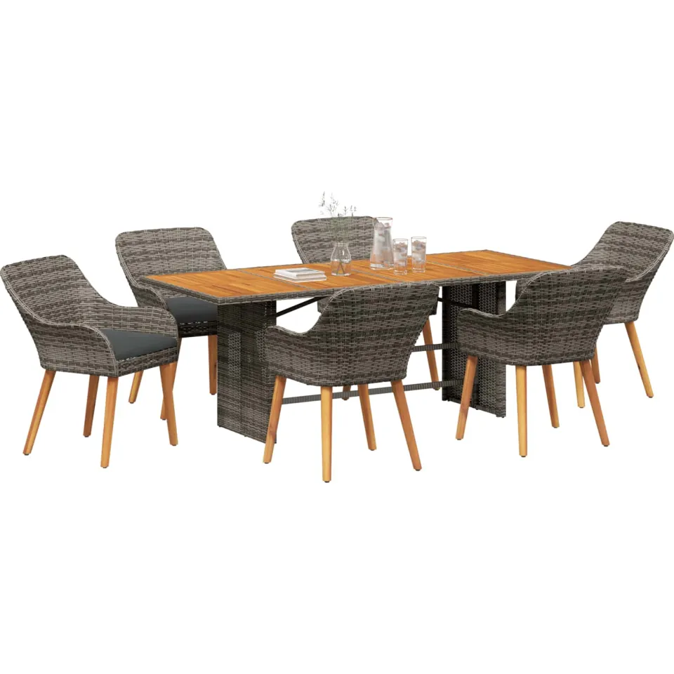 vidaXL Tuin eettafelset 7 st Grijs poly rattan