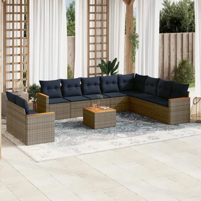 vidaXL 11-delige tuinbankset met kussens, grijs polyrotan, foto 2