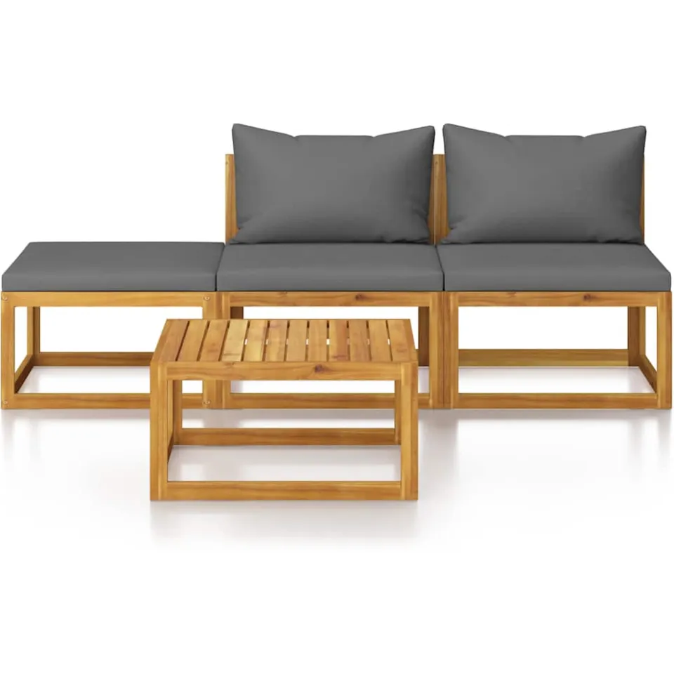 vidaXL 4-delige Loungeset met kussens massief acaciahout grijs
