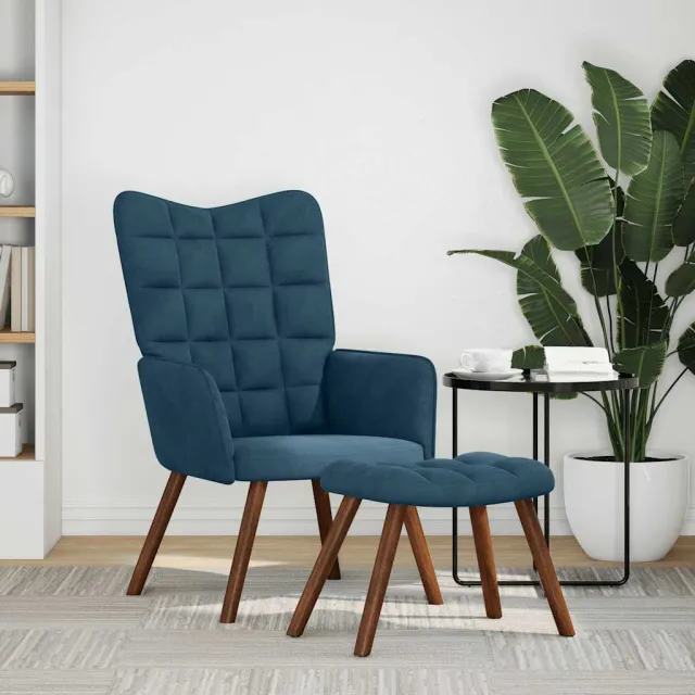 vidaXL Relaxstoel met voetenbank fluweel blauw
